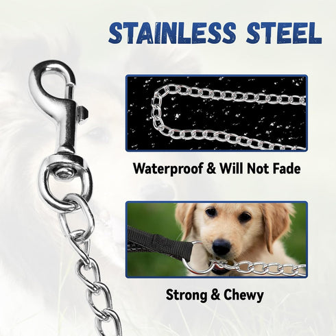 Heavy Duty Dog Leash 6ft Metal Pet Lead with Stainless Steel Links for Medium Large Dog (Black)
