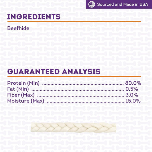 USA Beefhide Braids Dog Chew Treats, Natural Flavor, 12-13", 2 Count/1 Pack