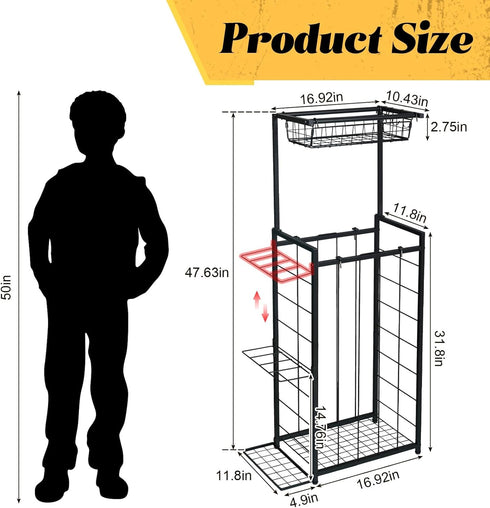 NuoyuanShen 3 Sports Equipment Organizer, Small Garage Ball Storage Rack with Elastic Straps and Hooks, Garage