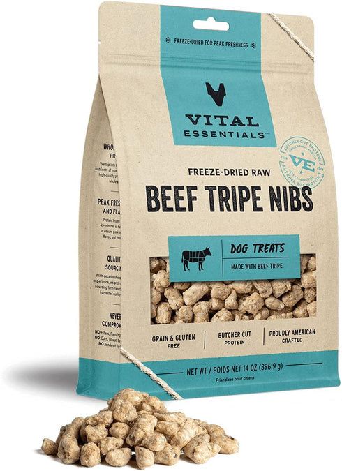 Vital Essentials Freeze Dried Raw Single Ingredient Dog Treats, Beef Tripe, 14 oz