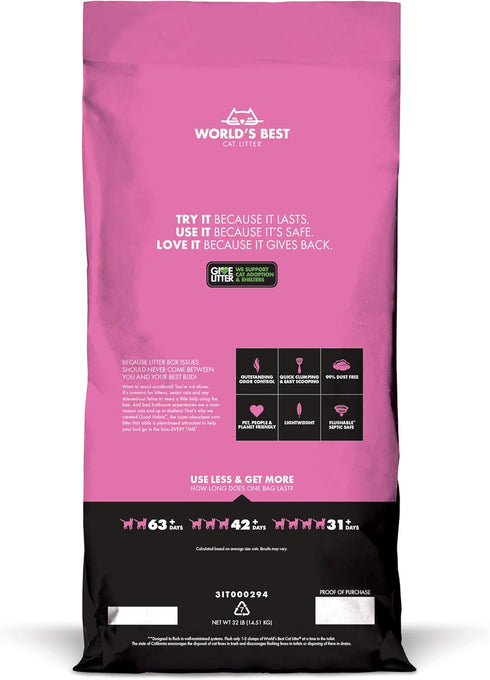 WORLD'S BEST CAT LITTER Good Habits Cat Attract Litter, 32 lb Bag, Natural Plant-Based, Unscented, Flushable