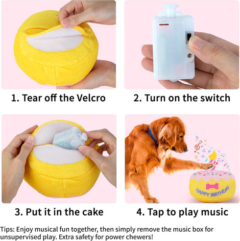 5.9", Dog Birthday Cake Toy Larger Plush Dog Gift with Electronic Music Box, Plays Happy Birthday Song & Puppy Bark