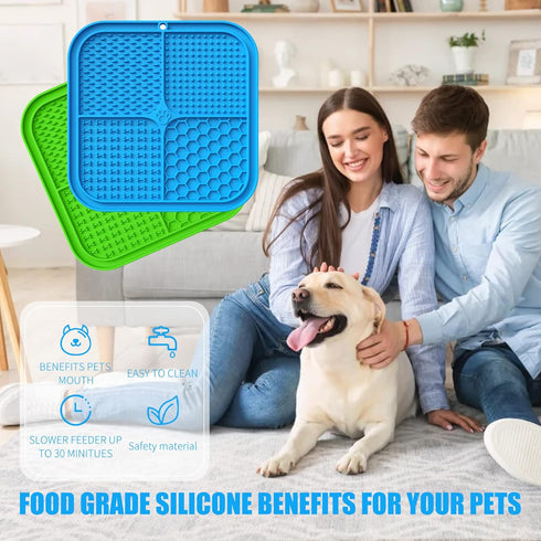 Licking Mat Slow Feeder for Dogs and Cats, Premium Lick Pad with Suction Cups for Anxiety Relief, 2 Pack