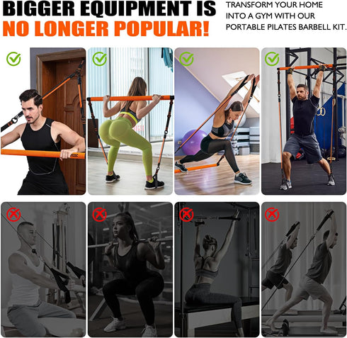 Pilates Bar Kit with Resistance Bands, Multifunctional Equipment for Women & Men, Full-Body Workouts