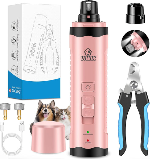 VIWIK Dog Nail Trimmers, Dog Nail Grinder with 2 LED Lights, Pet