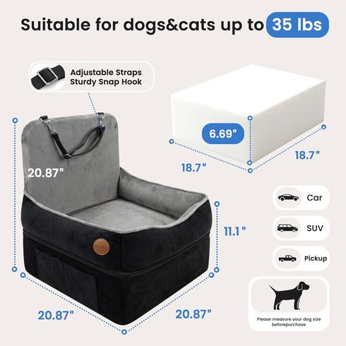 Amztrip Elevated Dog Cat Car Safety Seat - Waterproof,Black