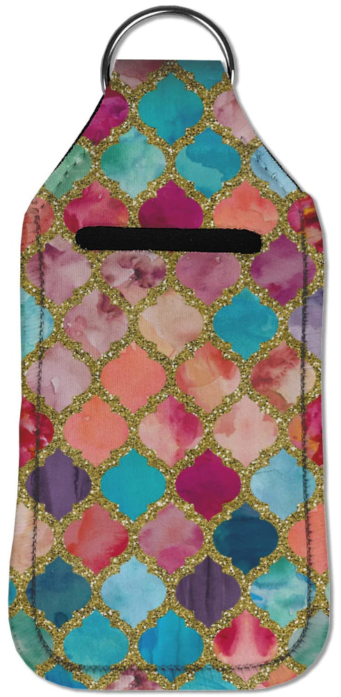 Personalized Glitter Moroccan Watercolor Hand Sanitizer & Keychain Holder - Large