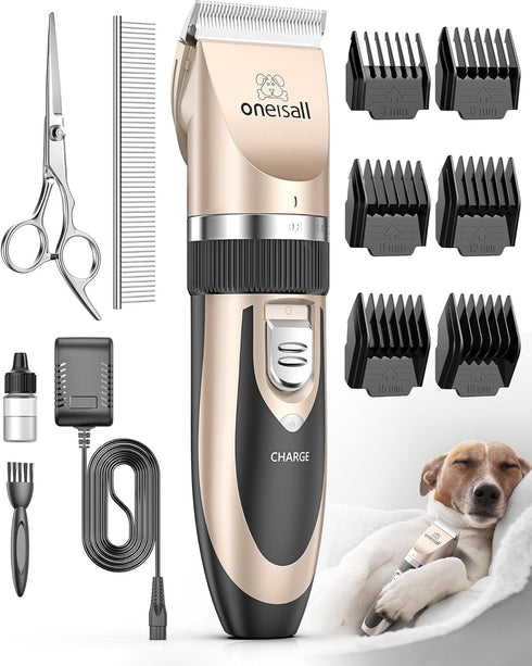 oneisall Dog Shaver Clippers, Low Noise Rechargeable Cordless Electric Hair Clippers Set for Dogs Cats Pets
