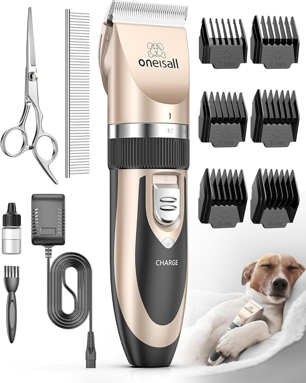oneisall Dog Shaver Clippers, Low Noise Rechargeable Cordless Electric Hair Clippers Set for Dogs Cats Pets
