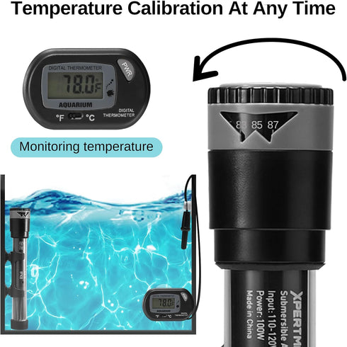 SainSmart XpertMatic 100W Adjustable Submersible Aquarium Heater, Thermostat for Up to 20 Gallon Fish Tanks