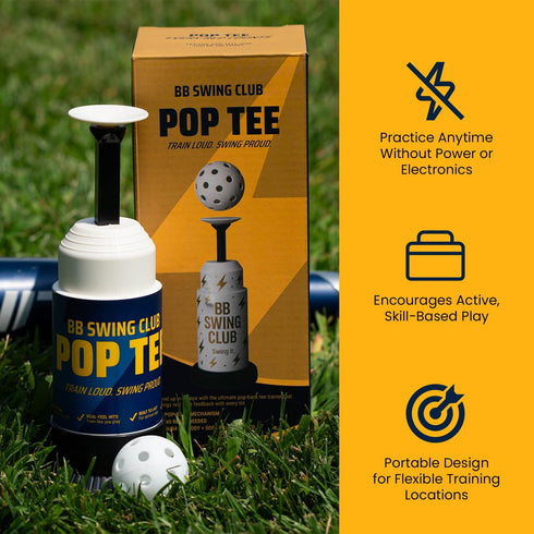 BB Swing Club Pop Tee, Pop-Up Baseball Trainer for Hitting Practice, Pop Tee Training Equipment with Ball Launcher