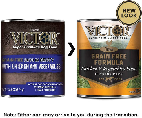 Victor Super Premium Dog Food – Grain Free Stew – Chicken and Vegetables Stew Cuts in Gravy – Canned Wet Adult Dog and