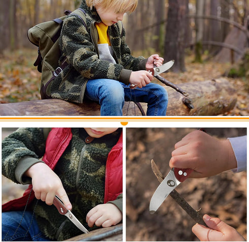 Kids Pocket Folding Knife with Safety Rounded Tip, Japanese Stainless Steel and Rosewood, Children’s First Knife
