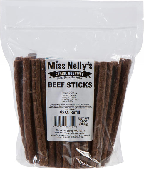 Miss Nelly's All Natural Beef Jerky Dog Treats - Original Smoke House Recipe - Minimally Processed Soft Sticks - Made