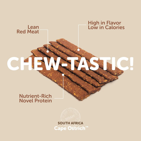 ROAM PET TREATS Ossy Jerky Dog Treats, Single Sourced Ostrich Protein for Dogs