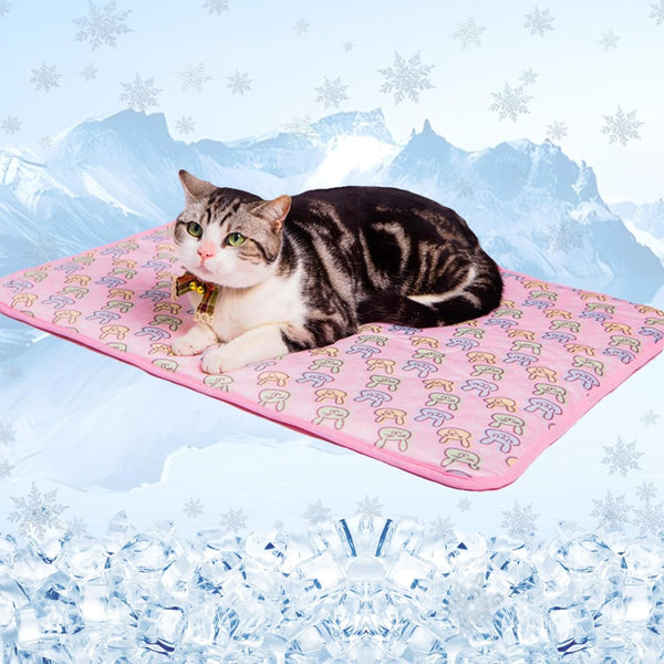 SEIS Dog Ice Pad, Ice Silk Cats Kennel Mat, Pet Cooling Pad Summer Cool Bamboo Mat (Pink, S)