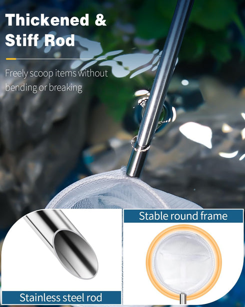 Pawfly Tiny Aquarium Shrimp Net, Extendable Stainless Steel Handle, Fine Mesh for Debris Skimming