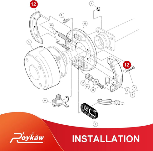 Roykaw Golf Cart Brake Pads Shoes for Club Car DS & Carryall 1981-1994 Models, Manual Adjust