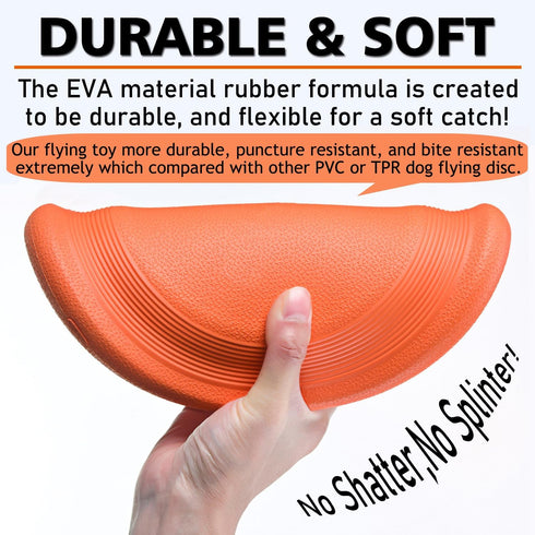 Durable Rubber Dog Flying Disc (2 Pack) - 9.25" Indestructible, Puncture & Bite Resistant for Medium Large Dogs