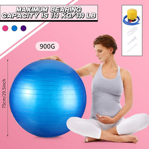 Jerify 3 Pcs Inflatable Yoga Ball for Pregnancy and Pilates with Pump and Plug for Fitness Stability Balance