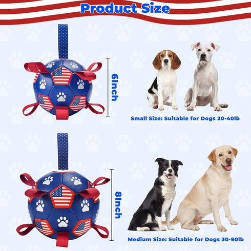 4th July Theme Soccer Ball Dog Toy, Interactive Play Balls for Tug of War, USA Independence Day for Small Medium Big