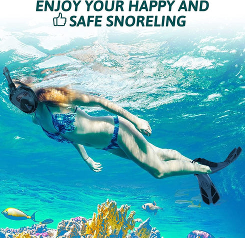 Set, Viginsul Mask Fins Snorkeling Gear for Adults, Full Face Snorkel Mask & Adjustable Swim Fins Snorkel Panoramic