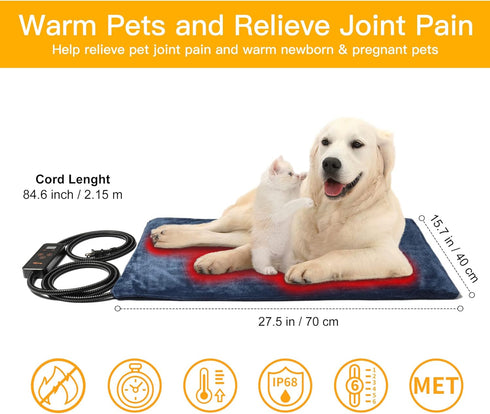 Toozey Pet Heating Pad, 6 Adjustable Temperature Dog Cat Heating Pad with Timer, Indoor Heating Pads for Cats Dogs,