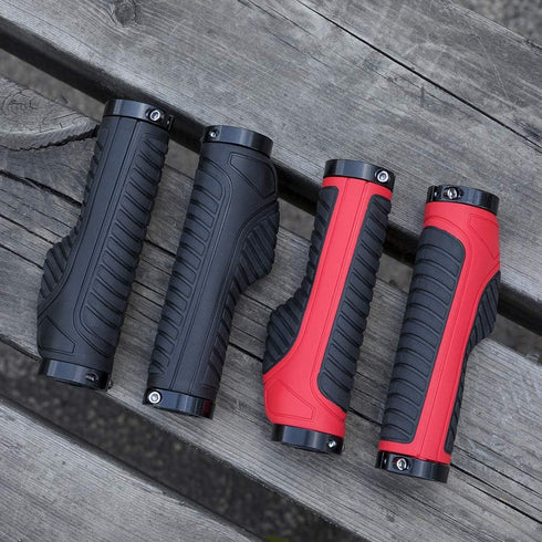 ROCKBROS Mountain Bike Grips, Double Aluminum Clamp Lock On Handlebar Grips for MTB BMX, Black Grey Red Green