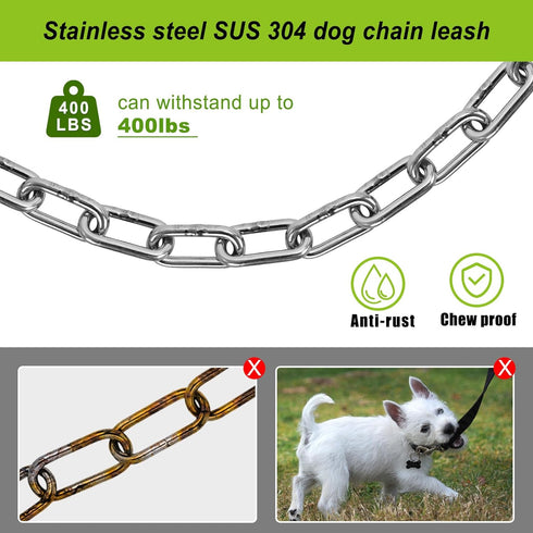 SELEWARE Outdoor Dog Tie Out Stake with Stainless Steel Chains, Anti-Rust Dog Anchor for Large Dogs up to 220 lbs