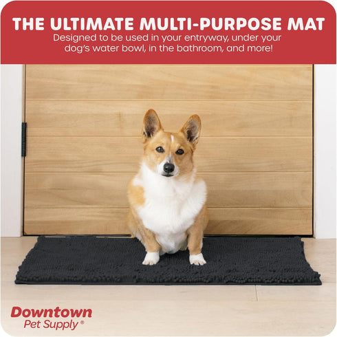 My Doggy Place Microfiber Dog Mat for Muddy Paws, 31" x 20" Charcoal with Paw Print - Absorbent Dog Cleaning Mat
