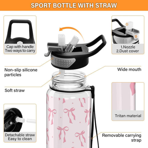 GOODOLD 32 oz Bow Water Bottle - Clear Tritan, BPA-Free, LeakProof with Carry Strap for Sports, Gym & Outdoor