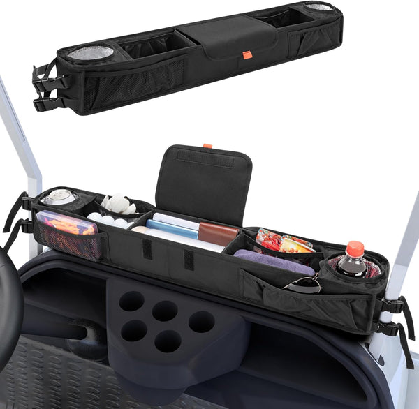 Golf Cart Front Storage Basket, Insulated Cup Holders, No-Drilling Dash Tray Organizer for EZGO, Club Car, Kandi