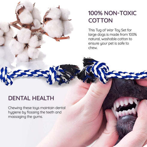 Rope Toys for Large Dogs & Puppies 4-Pack, Natural Cotton Rubber Tug-of-War Toy Set, Tough Dog Toys for Aggressive