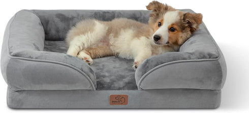 Bedsure Orthopedic Dog Bed for Medium Dogs, Waterproof Sofa Bed with Removable Washable Cover, Grey