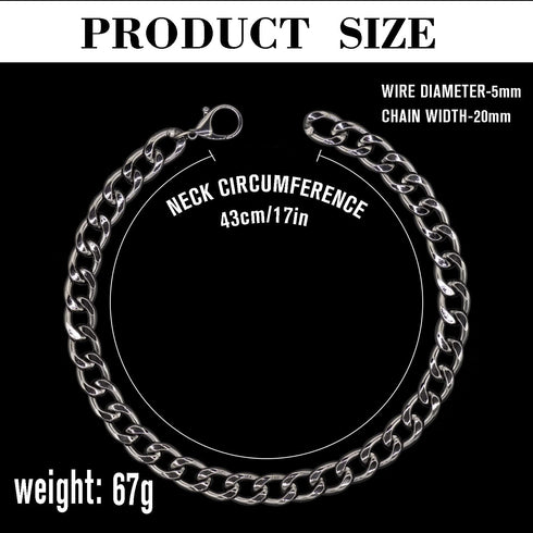 Black Dog Chain Collar, 3/4 Inch Cuban Link Durable Necklace for Pit Bulldog, Light Metal Jewelry, 17" (17 inch, Black)