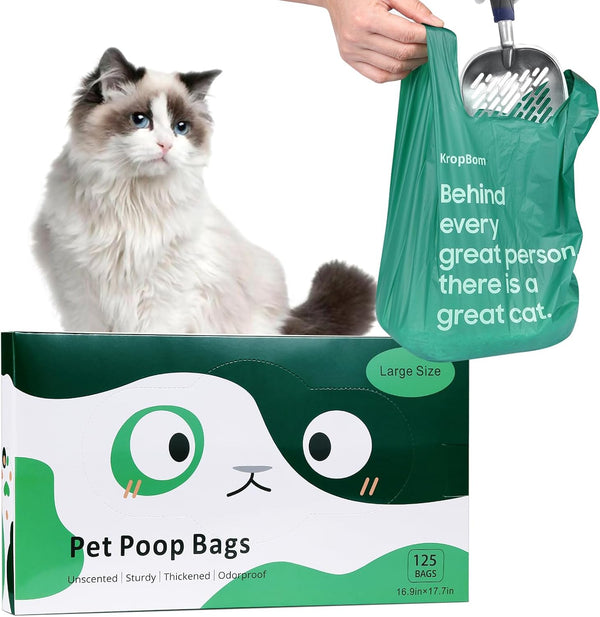 KropBom 125 Count Cat Poop Bags Large Pet Waste Sacks with Handles, Disposable