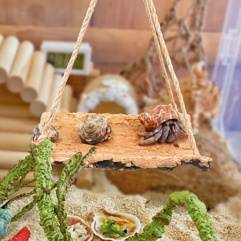 Oooct Chinchilla Hermit Crab Climbing Toy, Natural Wooden Reptile Swing Toy, Pet Cage Tank Aquarium Accessories