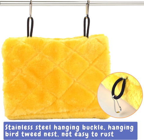 Pet Bird Nest Hammock Hanging Cave Plush Snuggle Tent Bed, Yellow (Medium 9"x 5.31"x 6.3")