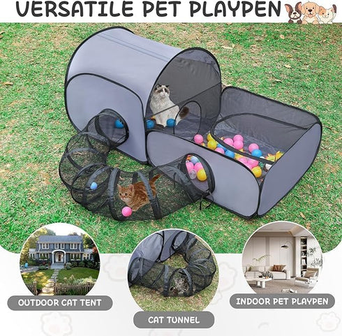 Tailtastic Pet Playpen with Surround Tunnel, Outdoor/Indoor Cat Playpen with Breathable Soft SidesTailtastic Cat