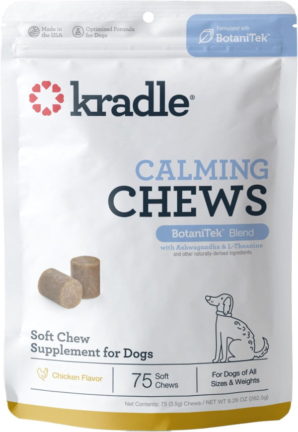 Kradle Calming Chews for Dogs - Daily Stress Relief, Chicken Flavor, 75 Soft Chews, All Breeds & Sizes