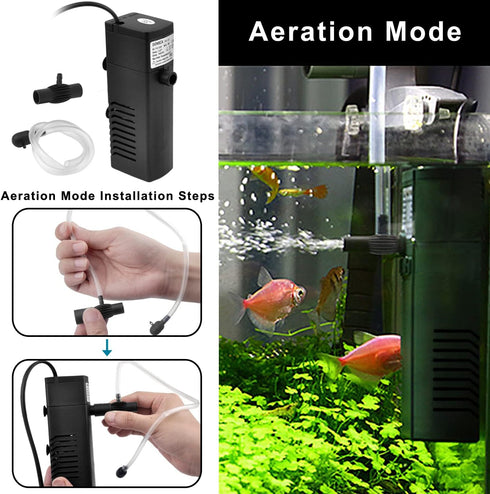 Internal Aquarium Filter 100GPH, 5W Power Filter with Aeration System for 5 to 15 Gallons Fish Tank