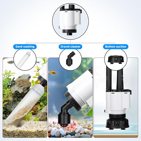 AQQA 8-in-1 Electric Fish Tank Cleaner, Aquarium Gravel Vacuum and Water Changer for Turtle Fish Tank
