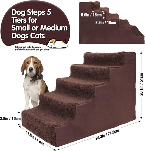 Topmart 5 Tiers Plastic Dog Stairs, Non-Slip Steps for Couch/Bed, Ideal for Old/Injured Dogs and Cats