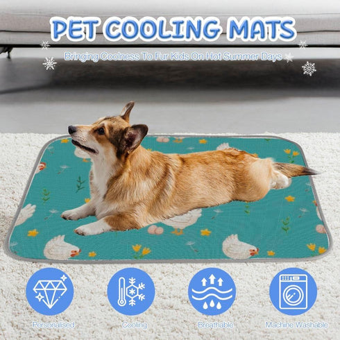 imiBBWQu Summer 27" 22" Cooling Mat for Dogs Hen Eggs Green Flowers Cooling Mat Washable Pet Dog Ice Pad Dog Ice Bed