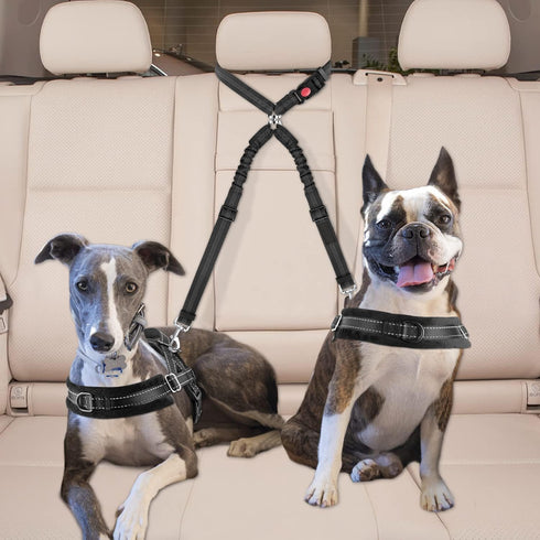 KOOK UDU Dog Seat Belt for Car, Dual Pet Vehicle Headrest Restraint Safety Seatbelt,Two Dog Leash No Tangle Dog Car