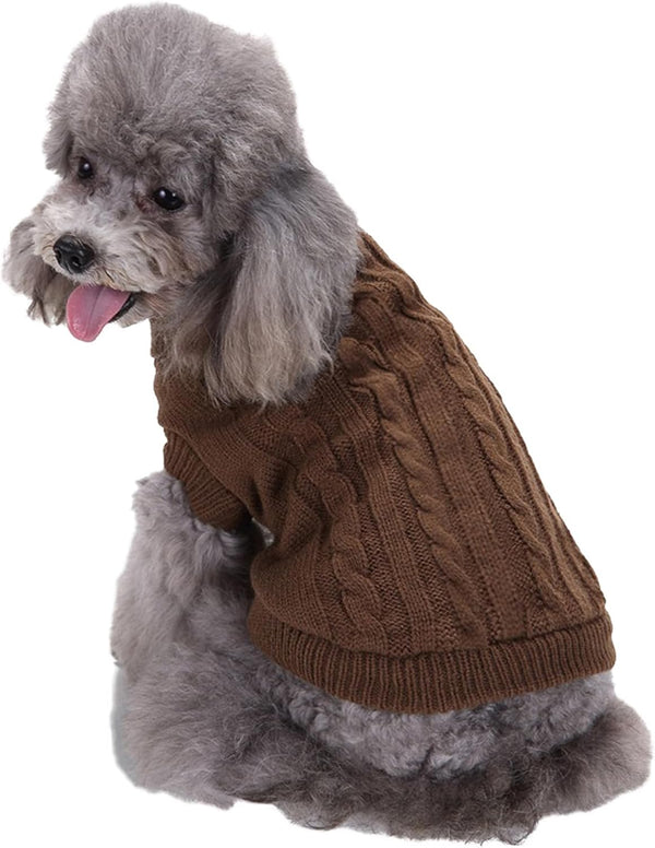 CHBORCHICEN Small Dog Sweaters, Knitted Pet Cat Warm Sweatshirt for Winter, Brown, Large, Kitten Puppy Sweater