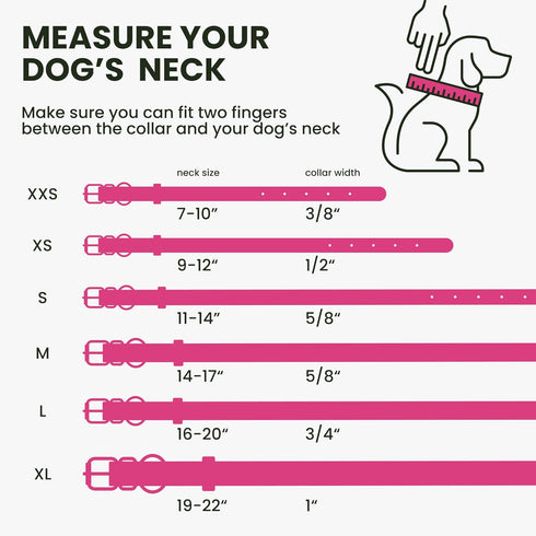 Rolled Leather Dog Collar, Soft Round ID Tag for Small Medium Large Dogs (7-10 inch, Pink)