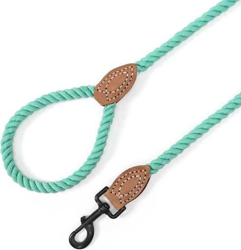 Mile High Life Dog Leash, Braided Cotton Rope with Leather Tailor Tip, 6 Feet Heavy Duty Metal Clasp Wedding Leash