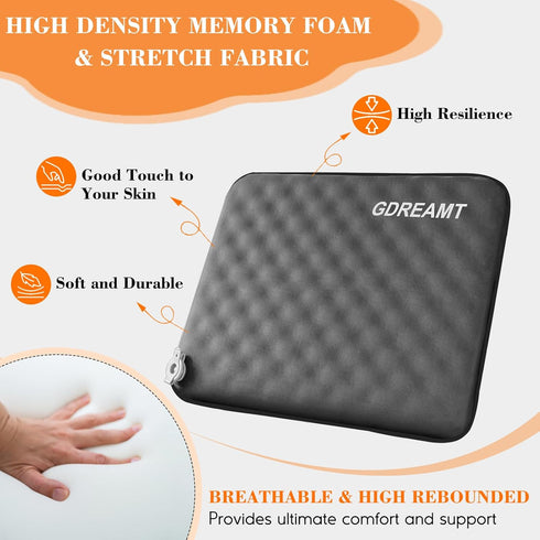 GDREAMT Backpacking Inflatable Seat Cushion, Self-Inflating Memory Foam Stadium Seats Cushion Portable Camping Air-Foam