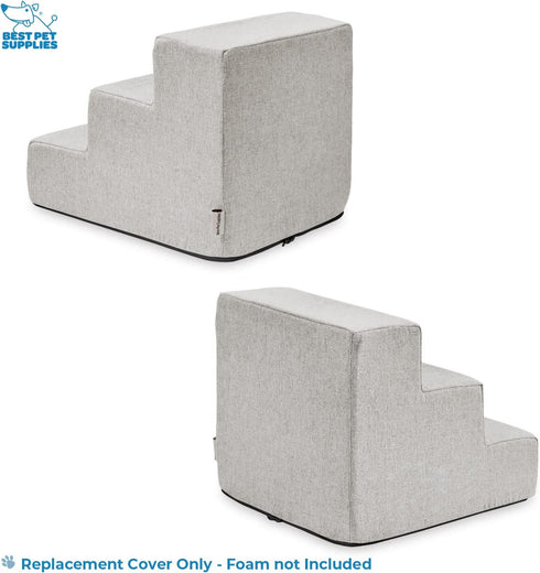 Best Pet Supplies Foam Pet Steps Cover for Small Dogs & Cats, 3-Step Portable Ramp for Couch & High Bed (Sand)
